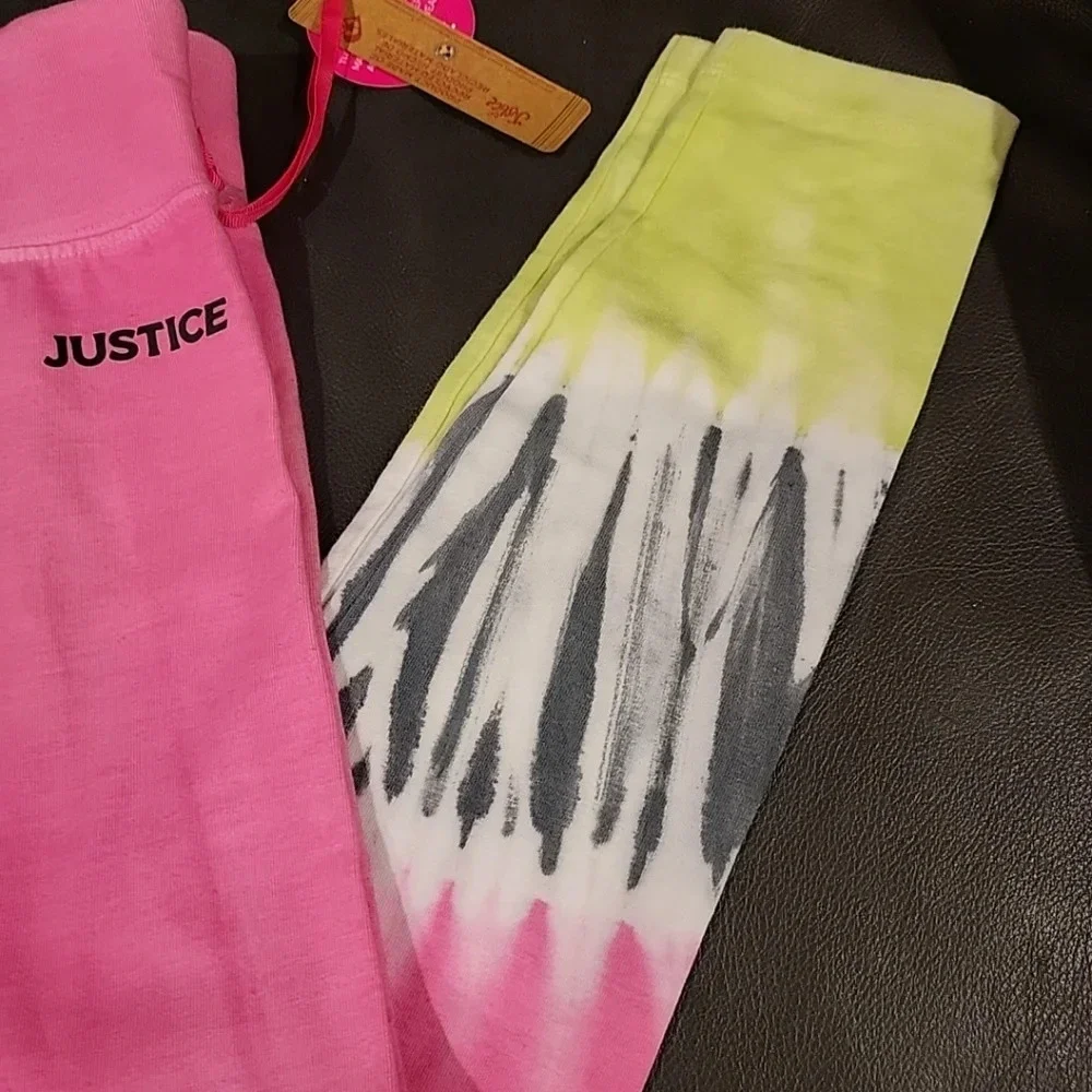 Girls Justice Small 7/8 Tie Dye Leggings NWT Pink Green‎ Sports
